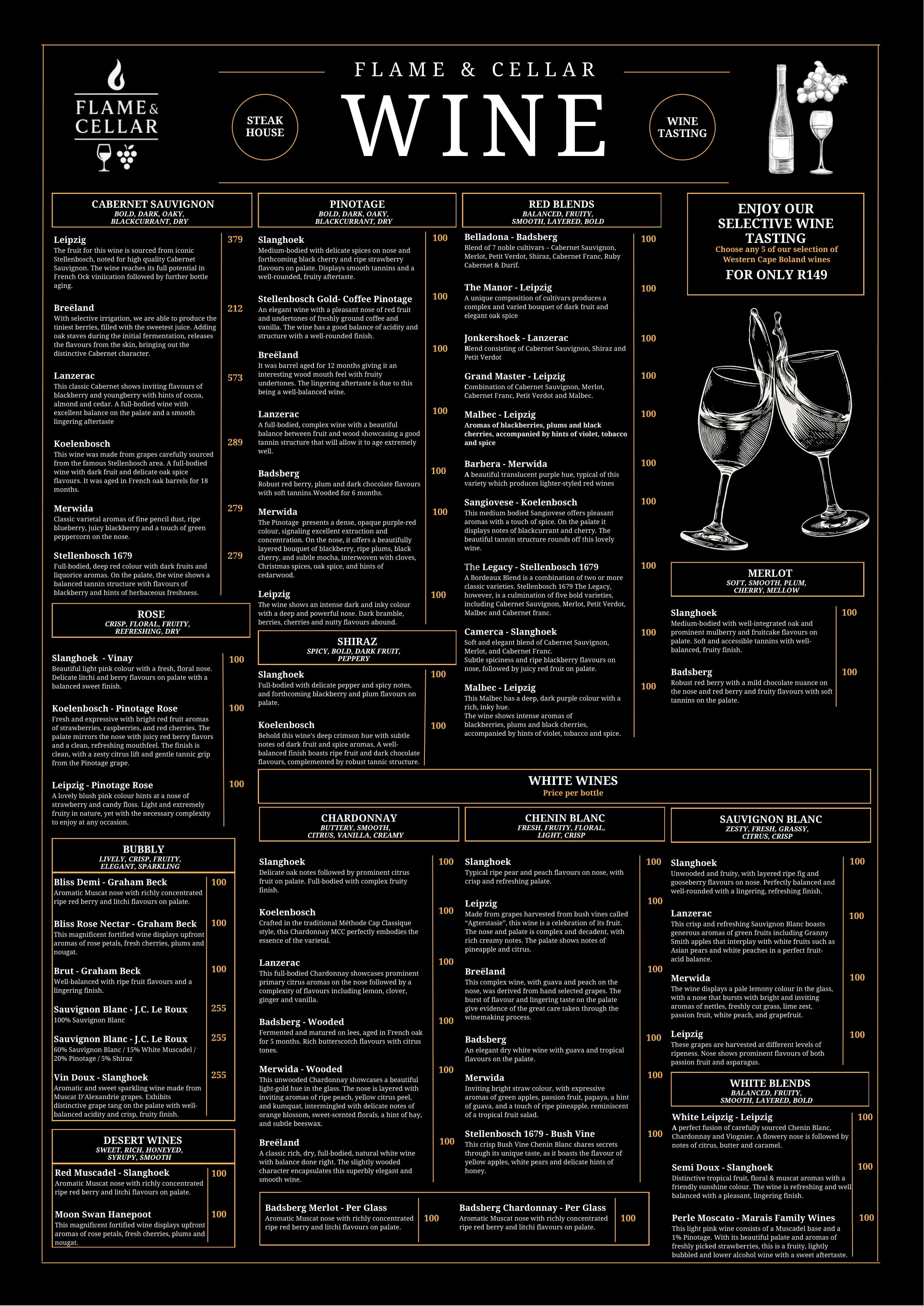 Flame & Cellar Wine List